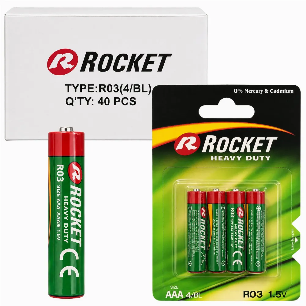 Baterie Rocket Cynkowo-Węglowa Paluszki AAA R03 1,5V Zestaw Baterii 4 Szt